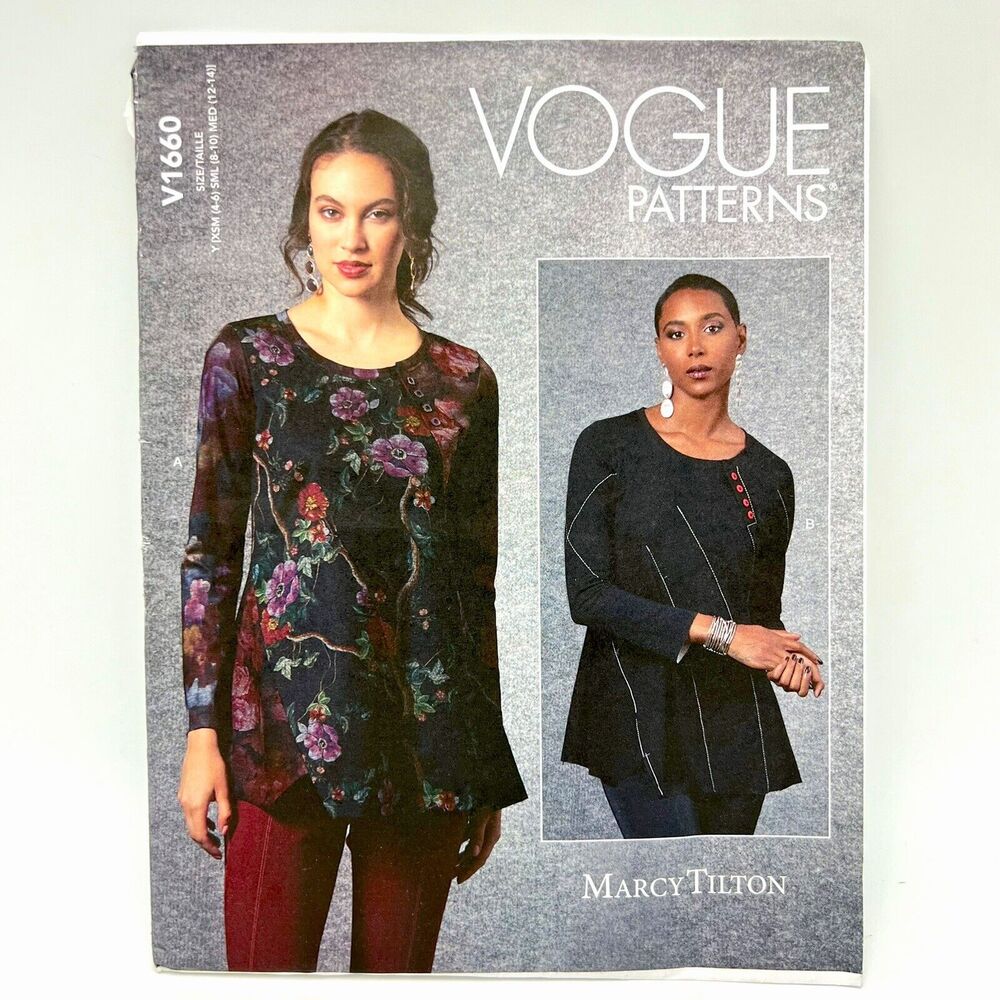 Vogue Sewing Pattern V1660 Y (XS S M) Women’s Asymmetrical Boho Top Marcy Tilton